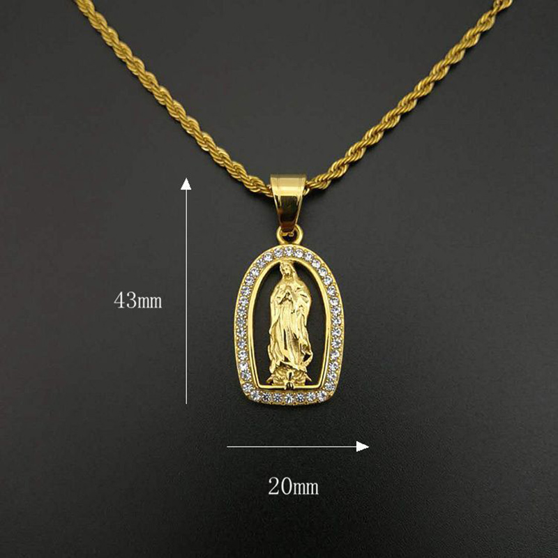 Hip Hop Bling Iced Out Gold Color Stainless Steel Virgin Mary Pendants Necklaces for Women Men Fashion Jewelry Drop Shipping
Hip Hop Bling Iced Out Gold Color Stainless Steel Virgin Mary Pendants Necklaces for Women Men Fashion Jewelry Drop Shipping