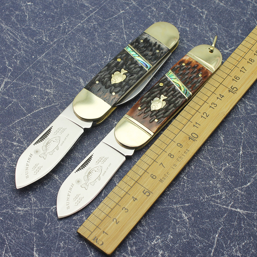 Sunfish 4116 steel blade antler brass handle multifunctional camping hunting self-defense halibut fruit folding knife EDC tool
Sunfish 4116 steel blade antler brass handle multifunctional camping hunting self-defense halibut fruit folding knife EDC tool