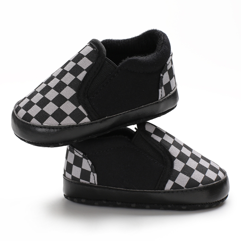 Pudcoco Newborn Baby Boy Girl Crib Plaid Print Shoes Canvas Pram Shoes Prewalker Anti Slip Soft Sole Trainers Sneaker