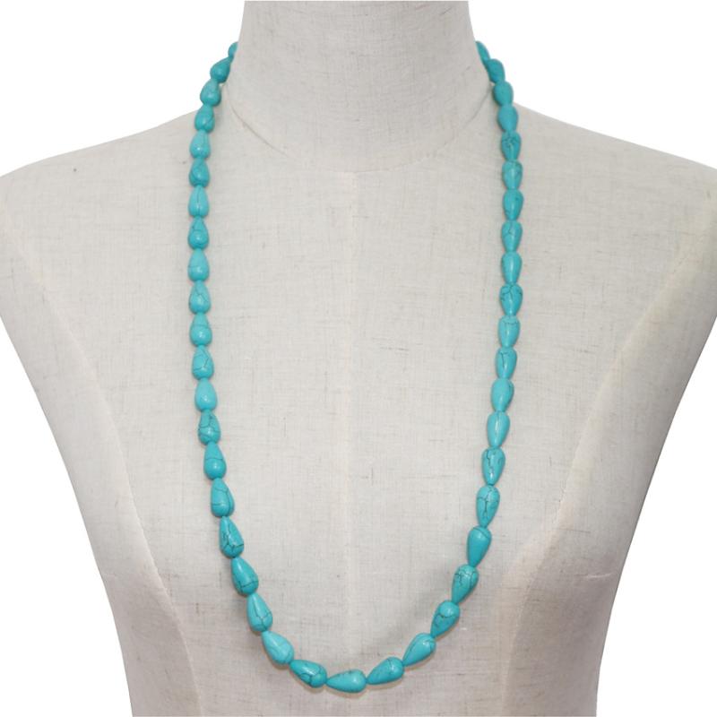 Fashion Statement Women Long Chain Necklace Faux Turquoises Stone Teardrop Beads Charms Strand Necklaces Gifts Jewelry 32" B240
Fashion Statement Women Long Chain Necklace Faux Turquoises Stone Teardrop Beads Charms Strand Necklaces Gifts Jewelry 32" B240