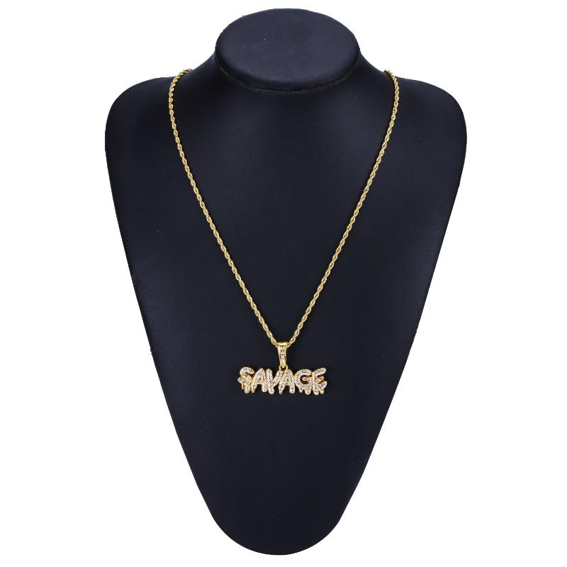 Cubic Zircon SAVAGE Pendant Necklace Hip Hop Stainless Steel Gold Color Iced Out Chains Cubic Zircon Pendant Necklace Charm Men
Cubic Zircon SAVAGE Pendant Necklace Hip Hop Stainless Steel Gold Color Iced Out Chains Cubic Zircon Pendant Necklace Charm Men