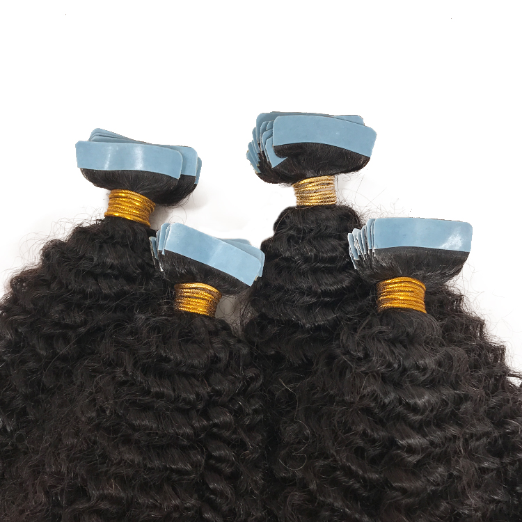 Kinky Curly In Virgin Brazilian #1B Natural Black Skin Weft Invisible Tape On Hair Extensions 100G/40Pcs