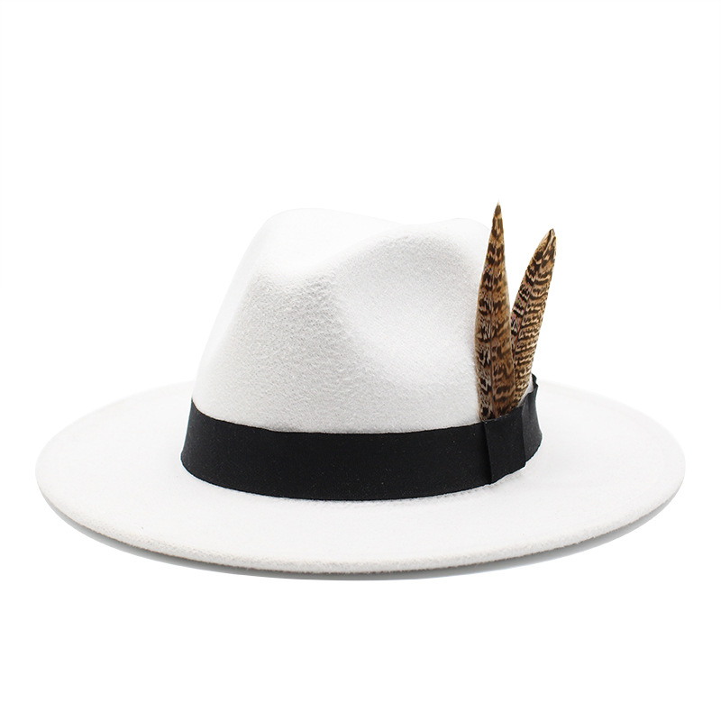 Seioum Unisex 100% Wool Felt Fedora Structured Black Band with Feather Classic Panama Hat Winter Jazz Cap, White
Seioum Unisex 100% Wool Felt Fedora Structured Black Band with Feather Classic Panama Hat Winter Jazz Cap, White