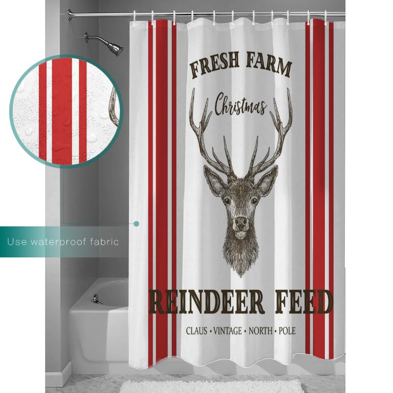 Shower Curtains Bathroom Waterproof Curtain Christmas Elk Farm Red Stripes Fabric Home Decor