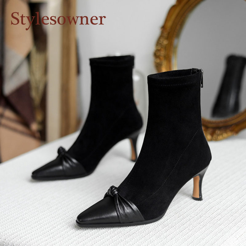 Stylesowner Socks Boots Women 2020 Autumn Winter new Stiletto High-heel Stretch Boots Pointed Toe Stitching Mid-tube Ankle, Black 
Stylesowner Socks Boots Women 2020 Autumn Winter new Stiletto High-heel Stretch Boots Pointed Toe Stitching Mid-tube Ankle, Black