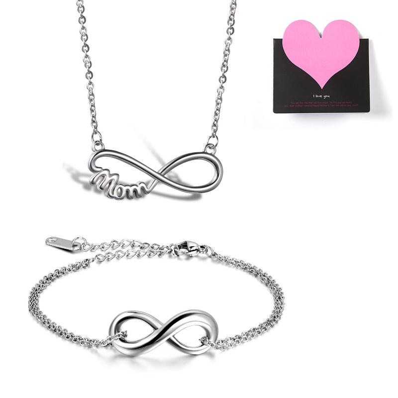 BONISKISS Stainless Steel Infinity Pendant Necklace Bracelet Set For Mom Fashion Jewelry Mother's Day Gifts with Elegant Card
BONISKISS Stainless Steel Infinity Pendant Necklace Bracelet Set For Mom Fashion Jewelry Mother's Day Gifts with Elegant Card