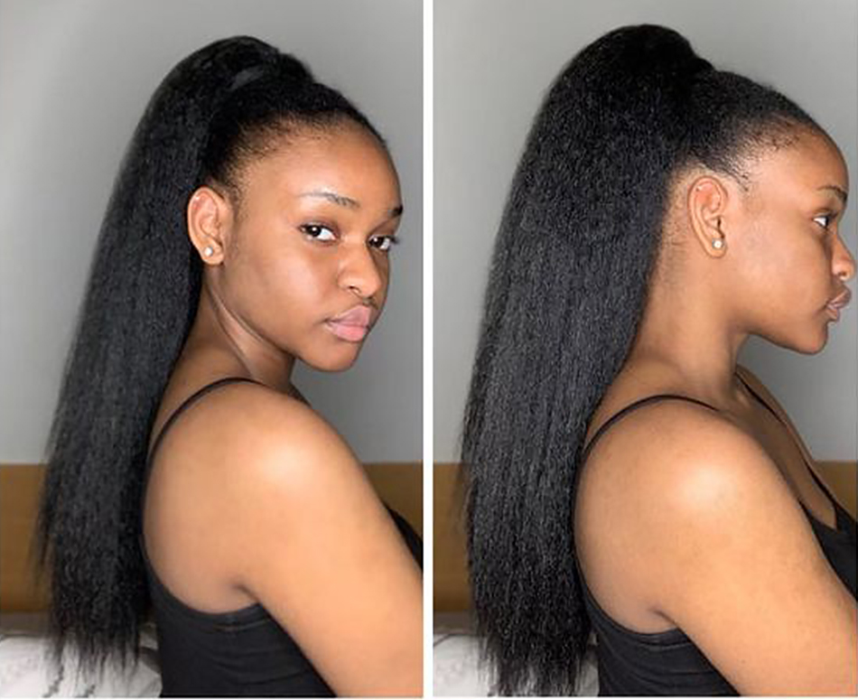 Brazilian Afro Kinky Straight Pony Tail Remy Wrap Around Drawstring Ponytail Human Hair Ponytail Extensions Clip Ins 120g