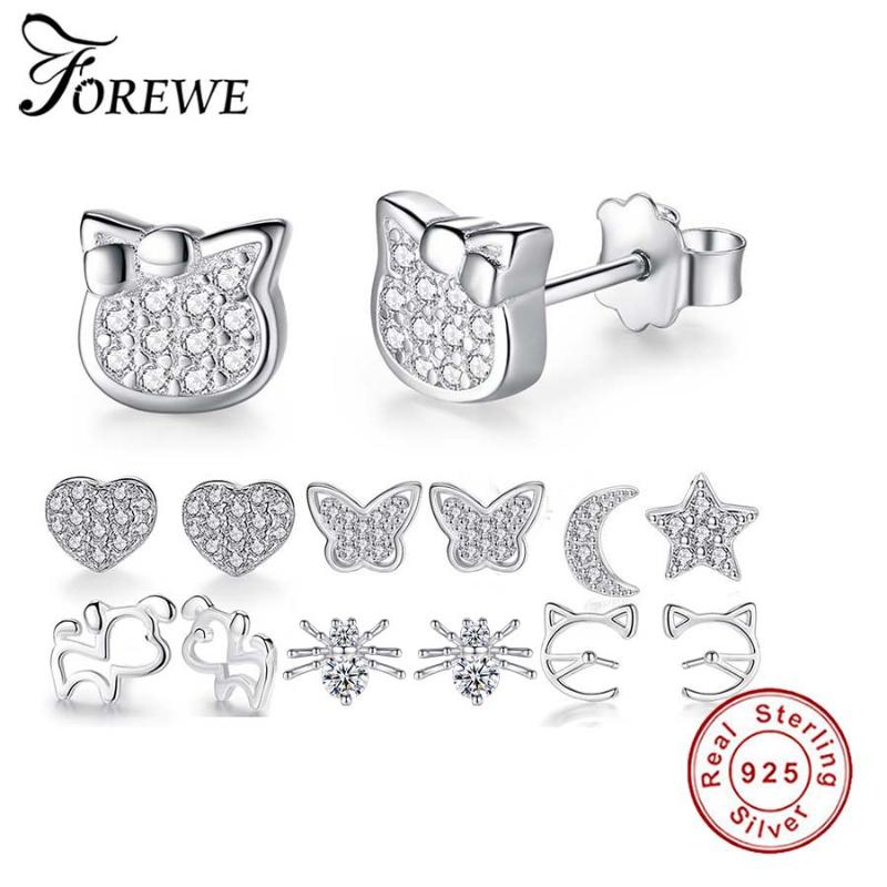 925 Sterling Silver Stud Earrings For Women Girls Cute Cat Butterfly Infinity Flower CZ Crystal Children Earrings Silver Jewelry
925 Sterling Silver Stud Earrings For Women Girls Cute Cat Butterfly Infinity Flower CZ Crystal Children Earrings Silver Jewelry