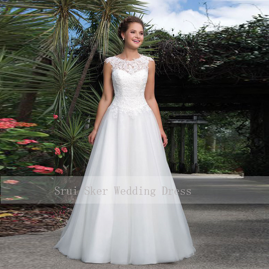 Floor Length Tulle Gown White A-Line Wedding Dresses Scoop Lace Neckline Lace up Back Bridal Gowns, Black
Floor Length Tulle Gown White A-Line Wedding Dresses Scoop Lace Neckline Lace up Back Bridal Gowns, Black