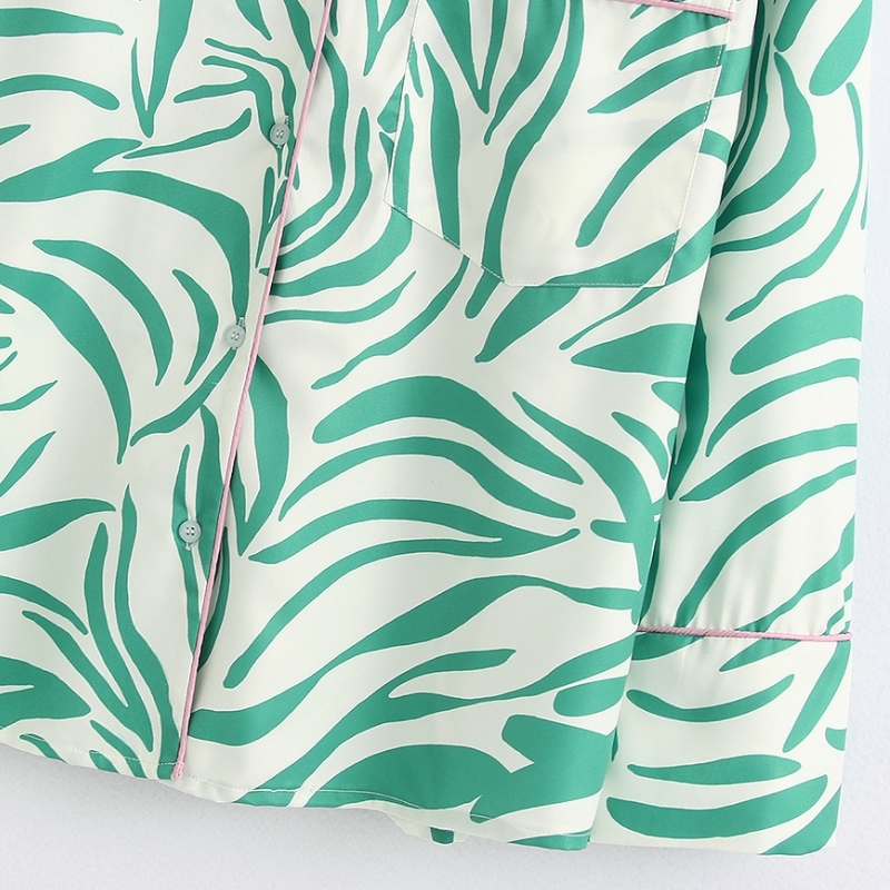 new women vintage green striped print casual kimono Shirts long sleeve pocket blouses women leisure roupas femininas tops LS6413