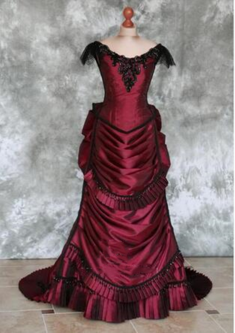 Vintage Burgundy Gothic Victorian Bustle Prom Dresses 2026 Beaded Lace-up Back Corset Hollywood Masquerade Dress Long Ruched Evening Gowns