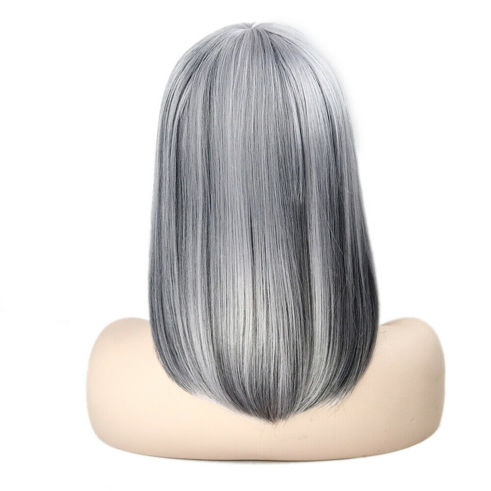 Straight Bob Full Medium Wigs Natural Synthetic Hair Cosplay Pop Party Neat Bang