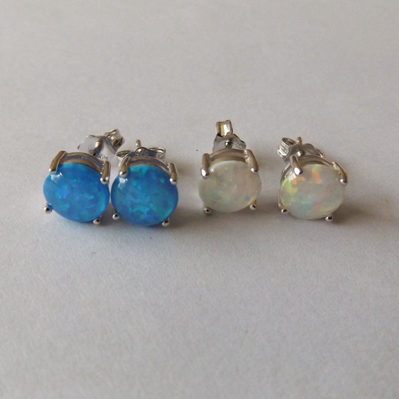 Wholesale-2020 New 8mm Synthetic Opal Earring Stus 925 Sterling Silver Material with Rhodium Plated 5 pair a lot For Women