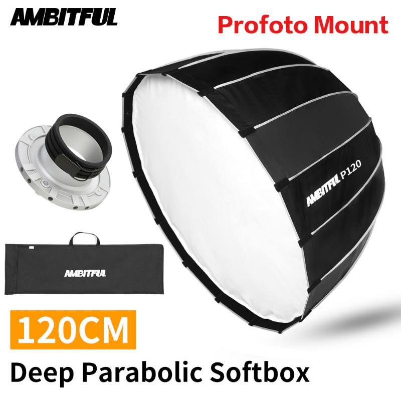 AMBITFUL P120 Portable 120CM 16 Metal Rods Deep Parabolic Softbox Profoto Mount Studio Flash Speedlite Reflector Studio Softbox
AMBITFUL P120 Portable 120CM 16 Metal Rods Deep Parabolic Softbox Profoto Mount Studio Flash Speedlite Reflector Studio Softbox