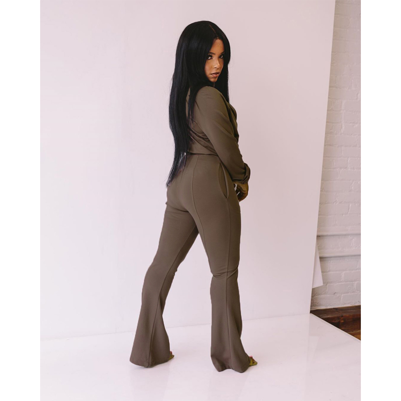 Women Sport Solid Women two piece set Tracksuits off shoulder Hoodies stacked flare jogger pants Suit Outfits Matching Set