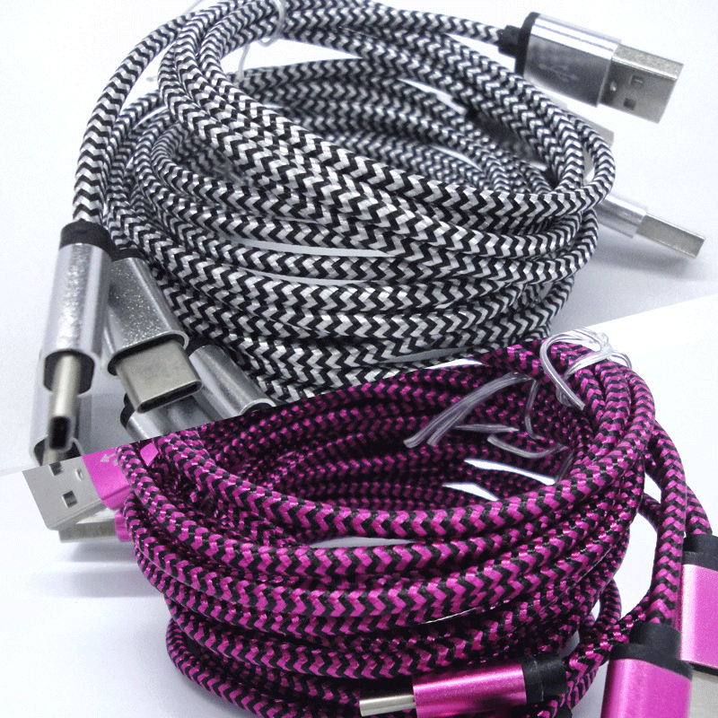 USB Cable Fabric Braid Sync Data For Type C Charging Charger Cable Mirco USB Cable for Universal Cellphones without Package