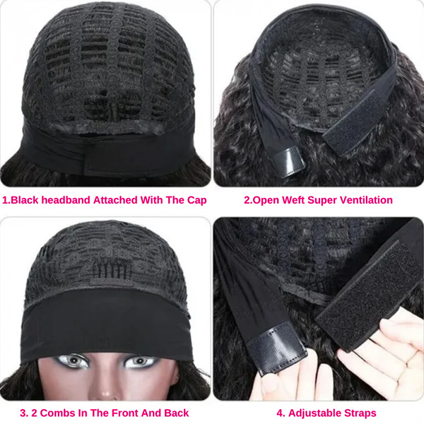 Ishow Human Hair Wigs With Headbands Body Straight Water Headband Wigs Natural Color Loose Deep Curly Machine Made Non Lace Wigs head bands