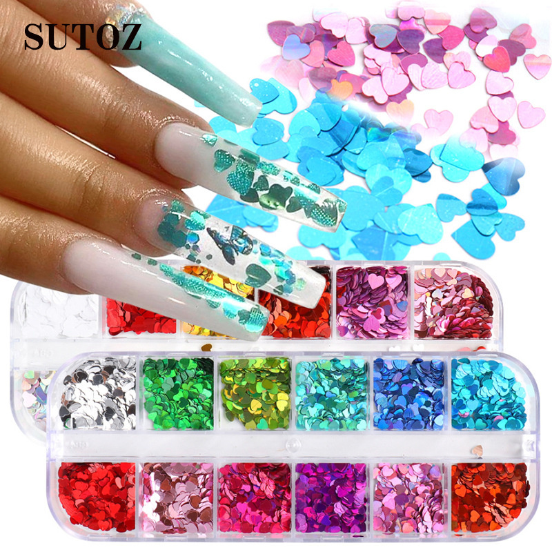 Butterfly Nail Sequins Paillette Heart Shaped Nail Art Decorations 3D Flakes Slices Spangle Laser Nail Holographics Glitter Stickers