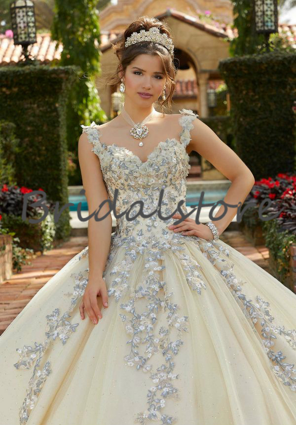 Princess Lace Flowers Quinceanera Dresses Ball Gown Beaded Sweet 16 Dress 2021 Puffy Tulle Long Prom Dresses Corset vestidos de quinceañera