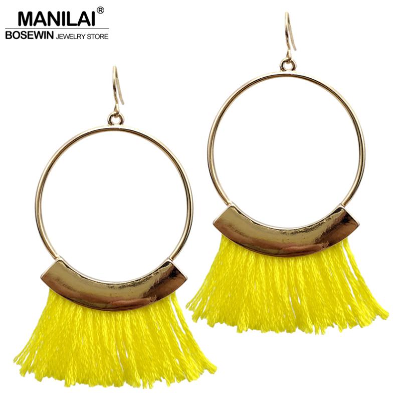MANILAI Bohemia Cotton Wide Tassels Earrings For Women Vintage Jewelry Big Circular Metal Drop Dangles Earrings Pendientes
MANILAI Bohemia Cotton Wide Tassels Earrings For Women Vintage Jewelry Big Circular Metal Drop Dangles Earrings Pendientes