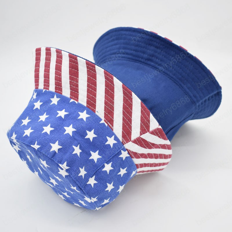 New Unisex Fashion Summer Reversible American Flag USA Printed Bucket Hats Men Women Outdoor Shade Panama Boys Fisherman Hat Bob