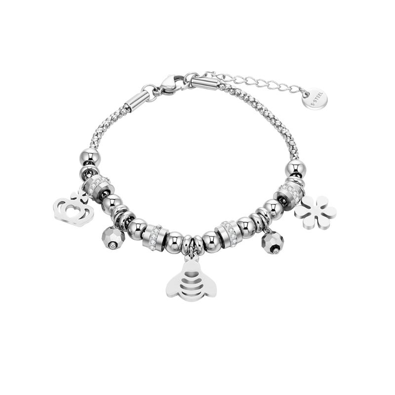 Small Bee Charm Bracelet Stainless Steel Beads Popcorn Chain Can Extended Crown Flower Crystal Jewelry for Women silveryy Gifts
Small Bee Charm Bracelet Stainless Steel Beads Popcorn Chain Can Extended Crown Flower Crystal Jewelry for Women silveryy Gifts