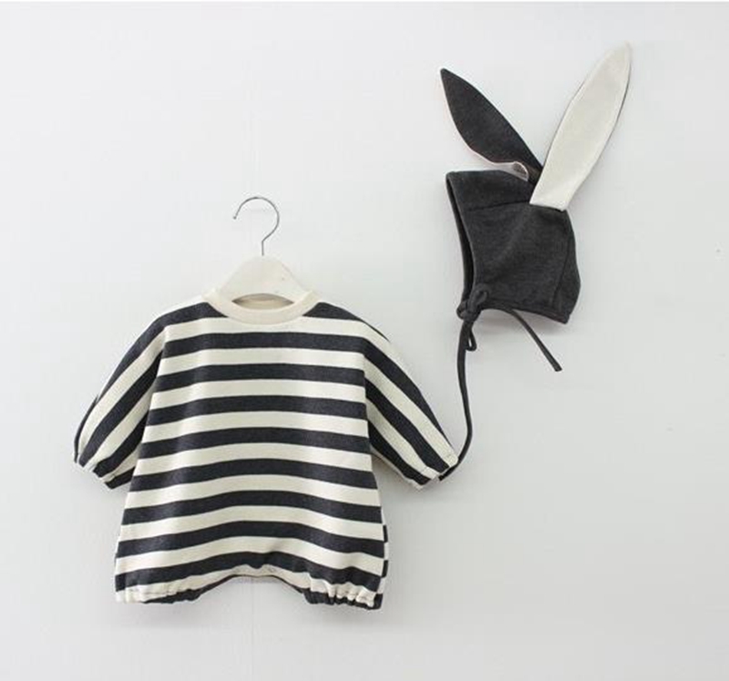 Baby Loose Romper Striped Baby Girl Bunny Romper Rabbit Hat 2pcs Sets Newborn Boy Jumpsuits Autumn Boutique Baby Clothing BT5878