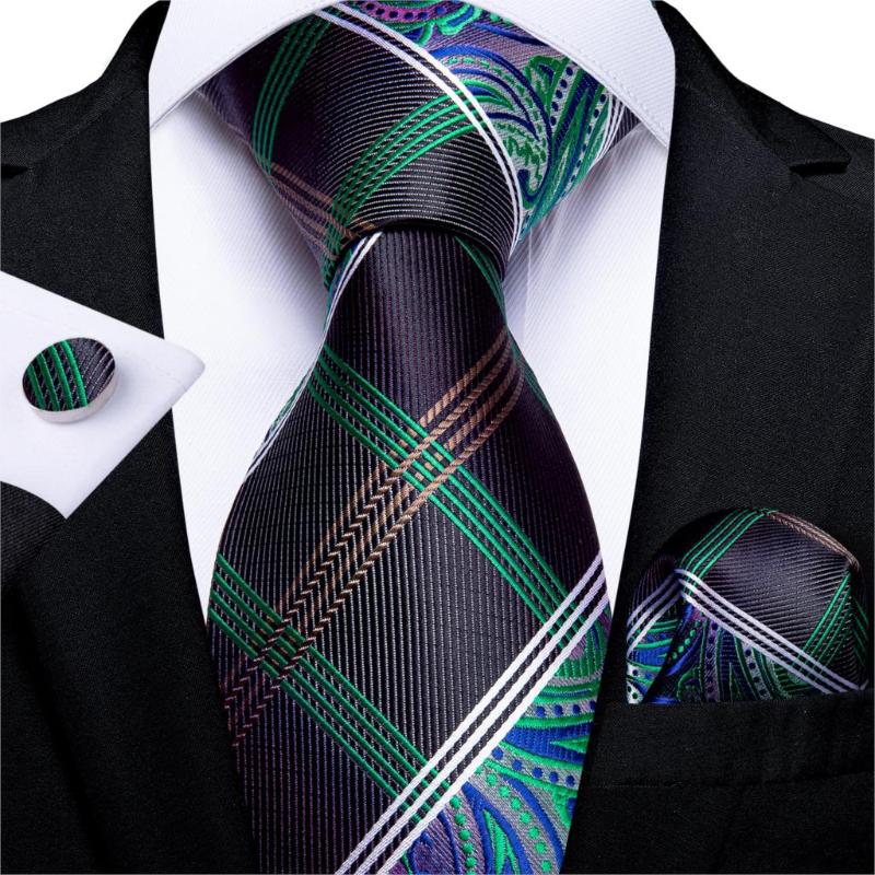 Men Tie Black Green Plaid Silk Wedding Tie For Men Hanky Cufflink Gift Set DiBanGu Design Fashion Business Party MJ-7351
Men Tie Black Green Plaid Silk Wedding Tie For Men Hanky Cufflink Gift Set DiBanGu Design Fashion Business Party MJ-7351