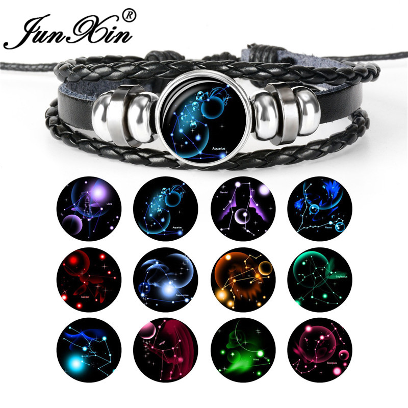 JUNXIN 12 Constellation Handmade Black Woven Leather Bracelets For Men Women Leo Pisces Aries Round Glass Bangle Male Female, Golden;silver
JUNXIN 12 Constellation Handmade Black Woven Leather Bracelets For Men Women Leo Pisces Aries Round Glass Bangle Male Female, Golden;silver