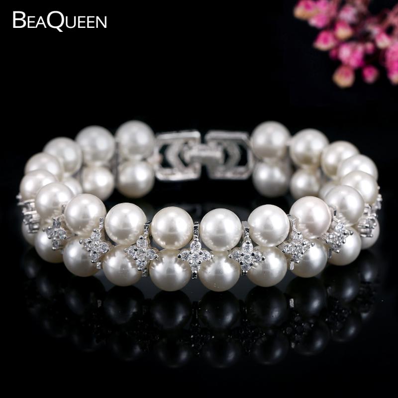 BeaQueen Noble Cubic Zirconia Paved Big Double Row Handmade Pearl Bracelets Bangles Bridal Wedding Dress Jewelry for Women B022
BeaQueen Noble Cubic Zirconia Paved Big Double Row Handmade Pearl Bracelets Bangles Bridal Wedding Dress Jewelry for Women B022