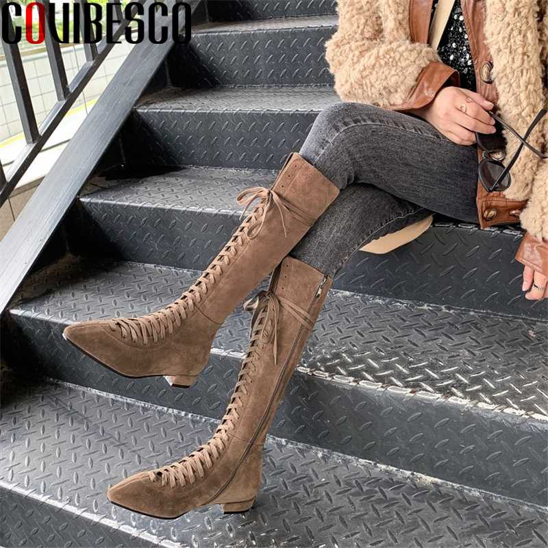 COVIBESCO Autumn Winter Women Knee-High Boots Cow Suede Casual Zipper Shoes Woman Low Heels Cross-Tied Pointed Toe Long Boots, Black
COVIBESCO Autumn Winter Women Knee-High Boots Cow Suede Casual Zipper Shoes Woman Low Heels Cross-Tied Pointed Toe Long Boots, Black
