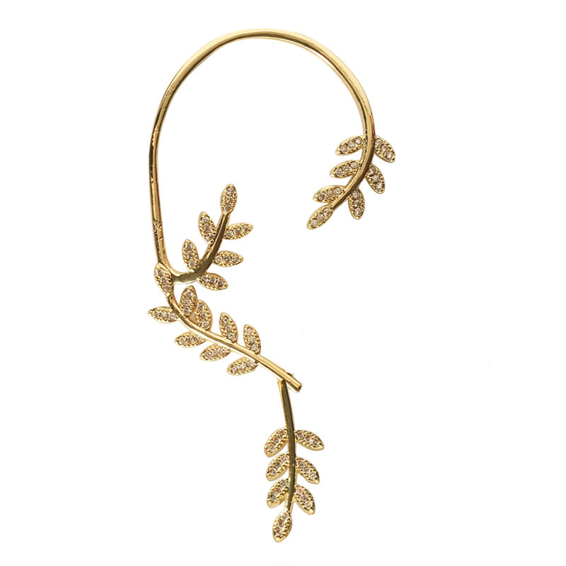 Fashion jewelry metal leaf earrings Bohemia olive branch crystal stud earrings women popular Ears hangl birthday banquet jewelry