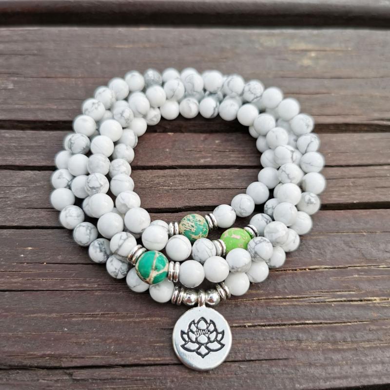 Charm Bracelets 6MM Natural Howlite Stone 108 Buddha Mala Bracelet Or Necklace Yoga White For Women Summer Fashion Jewelry
Charm Bracelets 6MM Natural Howlite Stone 108 Buddha Mala Bracelet Or Necklace Yoga White For Women Summer Fashion Jewelry