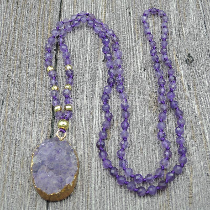 Natural Amethys Druzy Oval Pendant & 4mm Amethys Faceted Round Beads Knot Handmade Necklace 24inch Or 30inch
Natural Amethys Druzy Oval Pendant & 4mm Amethys Faceted Round Beads Knot Handmade Necklace 24inch Or 30inch