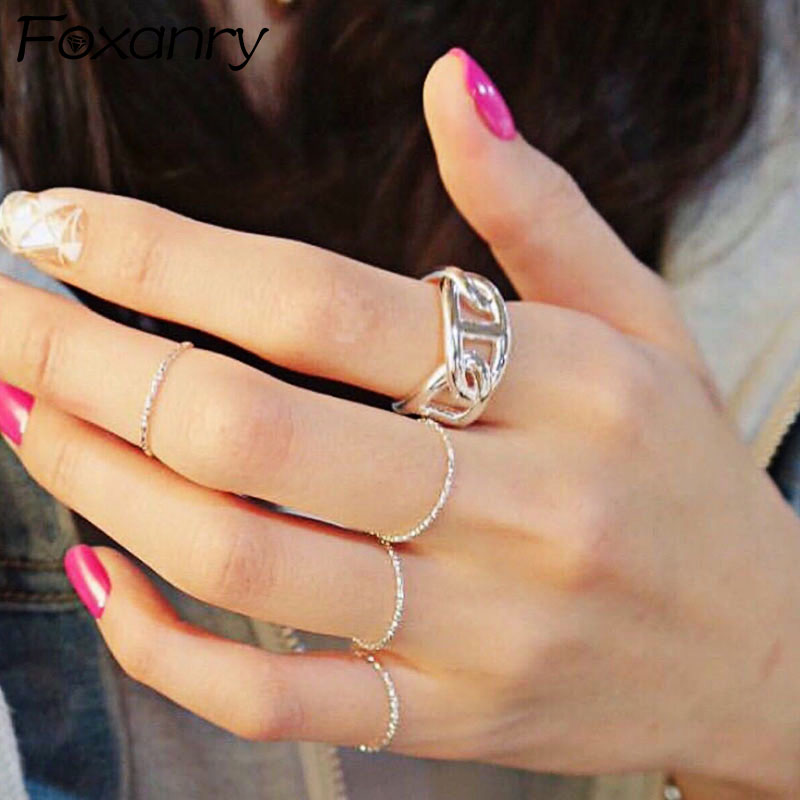 Foxanry 925 Sterling Silver Trendy Rings for Women Couples Creative Simple Hollow Geometric Handmade Wedding Bride Jewelry Gifts
Foxanry 925 Sterling Silver Trendy Rings for Women Couples Creative Simple Hollow Geometric Handmade Wedding Bride Jewelry Gifts