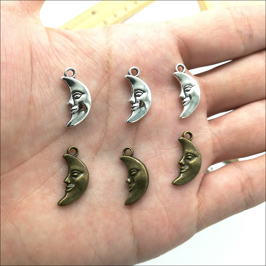 100pcs Moon God Face Alloy Charm Pendant Retro Jewelry DIY Keychain Ancient Silver Bronze Pendant For Bracelet Earrings 19x9mm