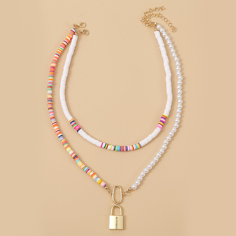 2 Pcs/Set 2020 Fashion Multicolor Polymer Clay White Pearl Asymmetry Necklaces Chokers Trendy Women Gold Lock Pendant Necklace
2 Pcs/Set 2020 Fashion Multicolor Polymer Clay White Pearl Asymmetry Necklaces Chokers Trendy Women Gold Lock Pendant Necklace