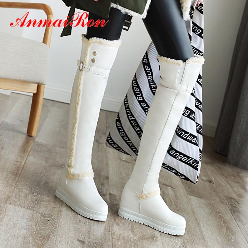 ANMAIRON Flat Round Toe Height Increasing Over The Knee High Boots Buckle Bordered Thigh High Boots PU Winter White Women
ANMAIRON Flat Round Toe Height Increasing Over The Knee High Boots Buckle Bordered Thigh High Boots PU Winter White Women