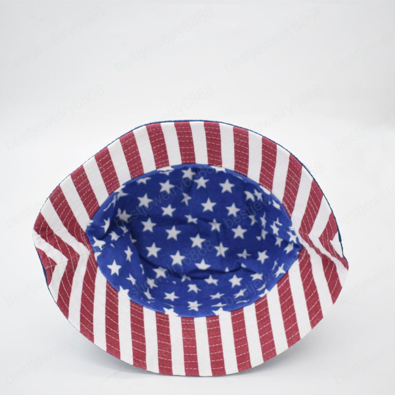 New Unisex Fashion Summer Reversible American Flag USA Printed Bucket Hats Men Women Outdoor Shade Panama Boys Fisherman Hat Bob