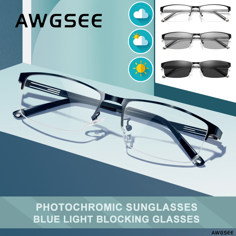 AWGSEE Men Anti Blue Light Blocking Glasses Photochromic Computer Game Phone Glasses UV400 Clear Lens Semi Rimless Optical Frame
AWGSEE Men Anti Blue Light Blocking Glasses Photochromic Computer Game Phone Glasses UV400 Clear Lens Semi Rimless Optical Frame