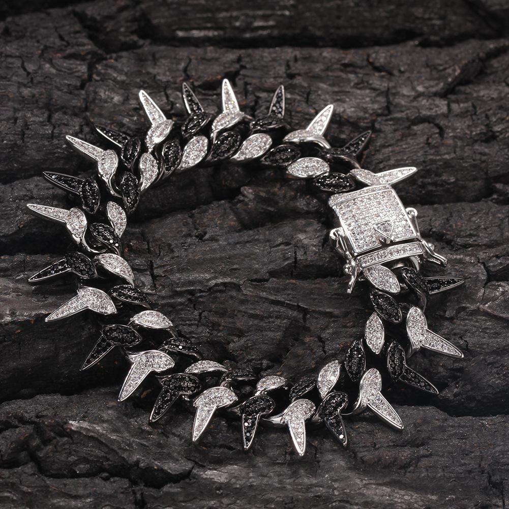 19mm Rapper Wristband Chains Bracelets for Men Women Hop Hop Punk White Gold Black Iced Out Cubic Zirconia Spike Cuban Link Chain Bracelet