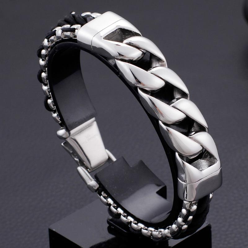 Polished Stainless Steel Chain Bracelet Men 15MM Wide Braided Leather Bangle Men's Bracelets For Men Jewelry Gifts
Polished Stainless Steel Chain Bracelet Men 15MM Wide Braided Leather Bangle Men's Bracelets For Men Jewelry Gifts
