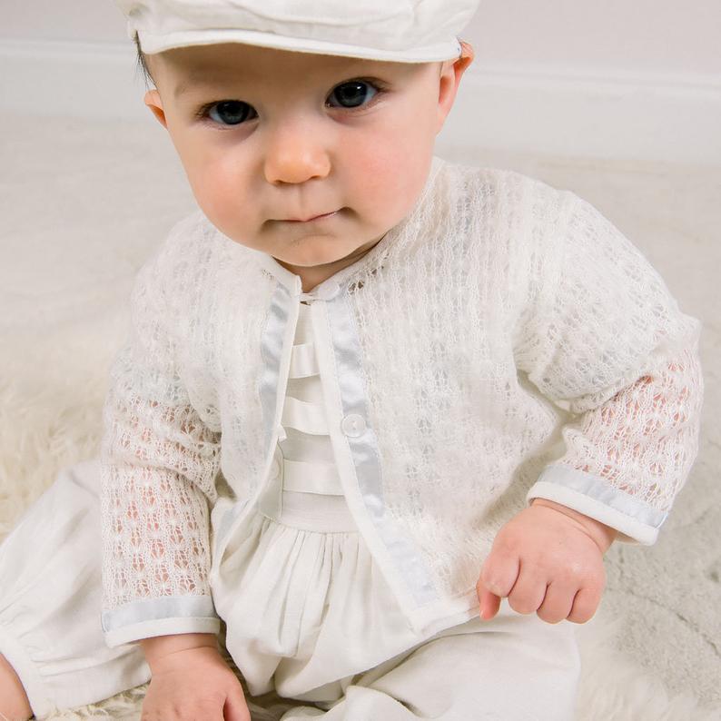 Boy First Communication Dress Two -pieces Short Sleeve Lace Appliques Long Baptism Dress Custom Made Christening Dresses For Baby