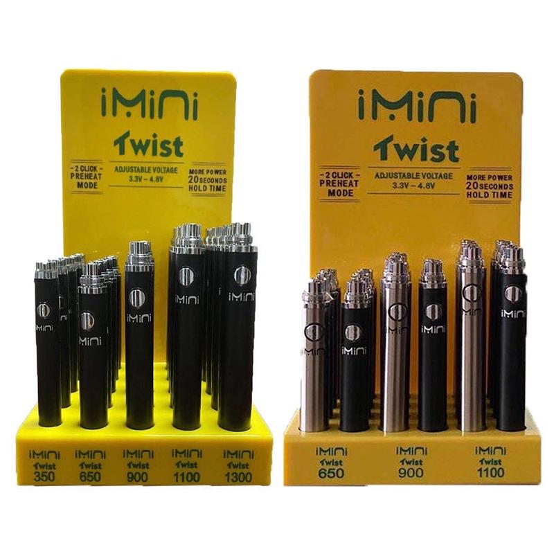 Spot wholesale 510 thread Imini Twist Battery Voltage Adjustable Vape Pen 24pcs/lot 25pcs/lot 350 650 900 1100 1300mAh E Cigarette Batteries
Spot wholesale 510 thread Imini Twist Battery Voltage Adjustable Vape Pen 24pcs/lot 25pcs/lot 350 650 900 1100 1300mAh E Cigarette Batteries