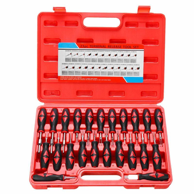 NEW 23PCS Universal Automotive Terminal Release Removal Remover Tool Kit Car Electrical Wiring Crimp Connector Pin Extractor Kit
NEW 23PCS Universal Automotive Terminal Release Removal Remover Tool Kit Car Electrical Wiring Crimp Connector Pin Extractor Kit