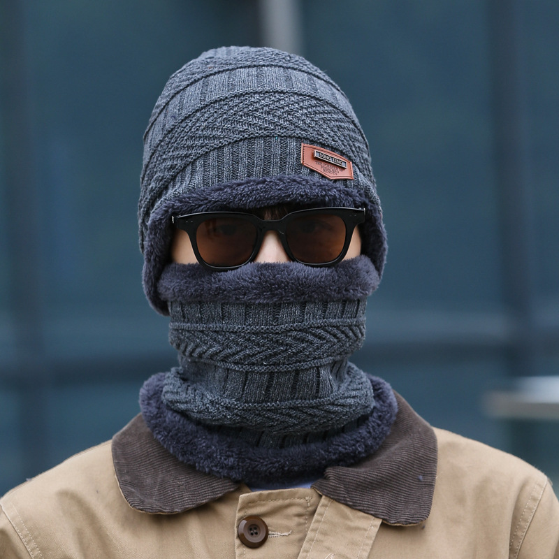 Winter hat Beanies Men's Hat Scarf Warm Breathable Wool Knitted Hat For Boys Letter Double Layers Cap