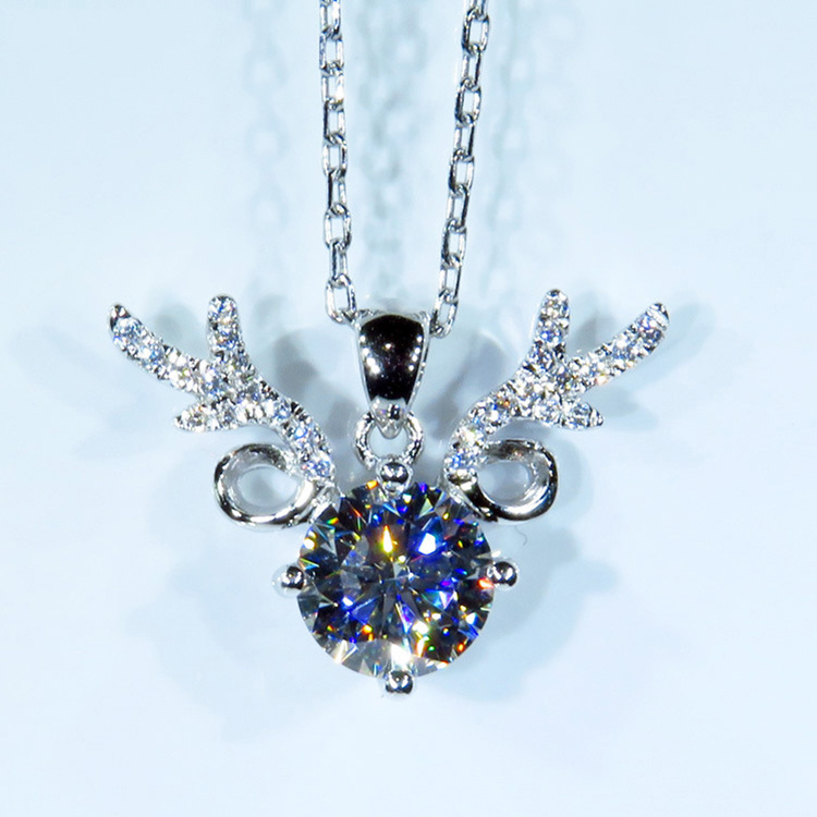 Fashion Beautiful Zircon Elk Deer Antler Shape Necklace for Women Jewelry