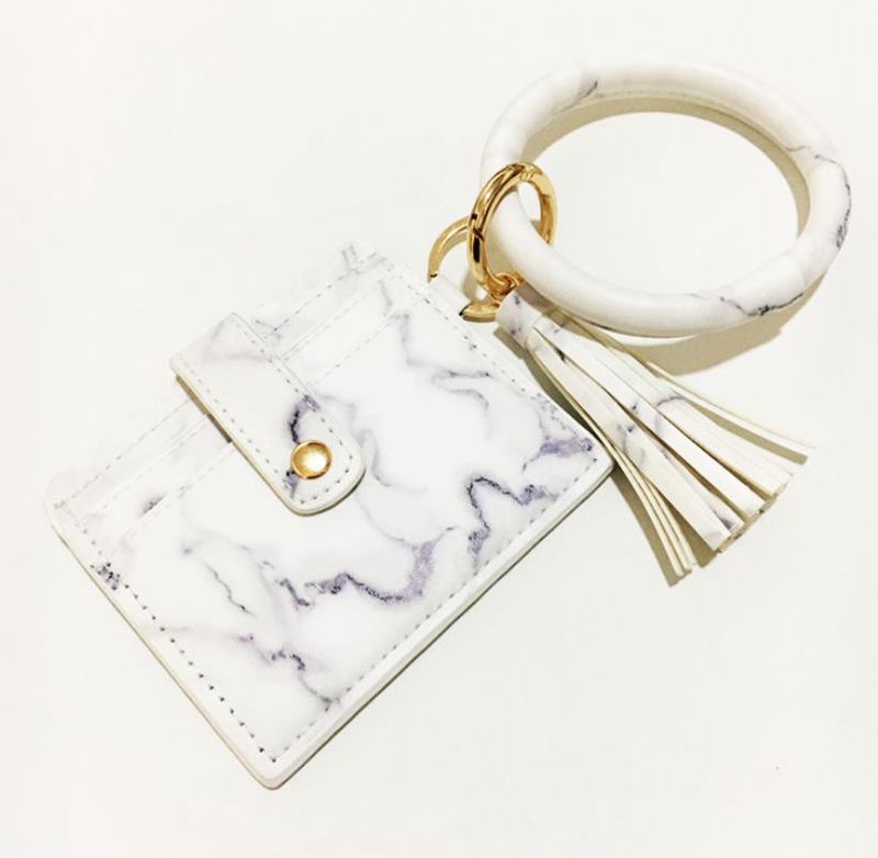 Wristlet Card Bags Tassel Bangle Keychain PU Leather Bracelets Keychain Hanging Card Carrier Pouch Women Girls Christmas Jewelry 5907