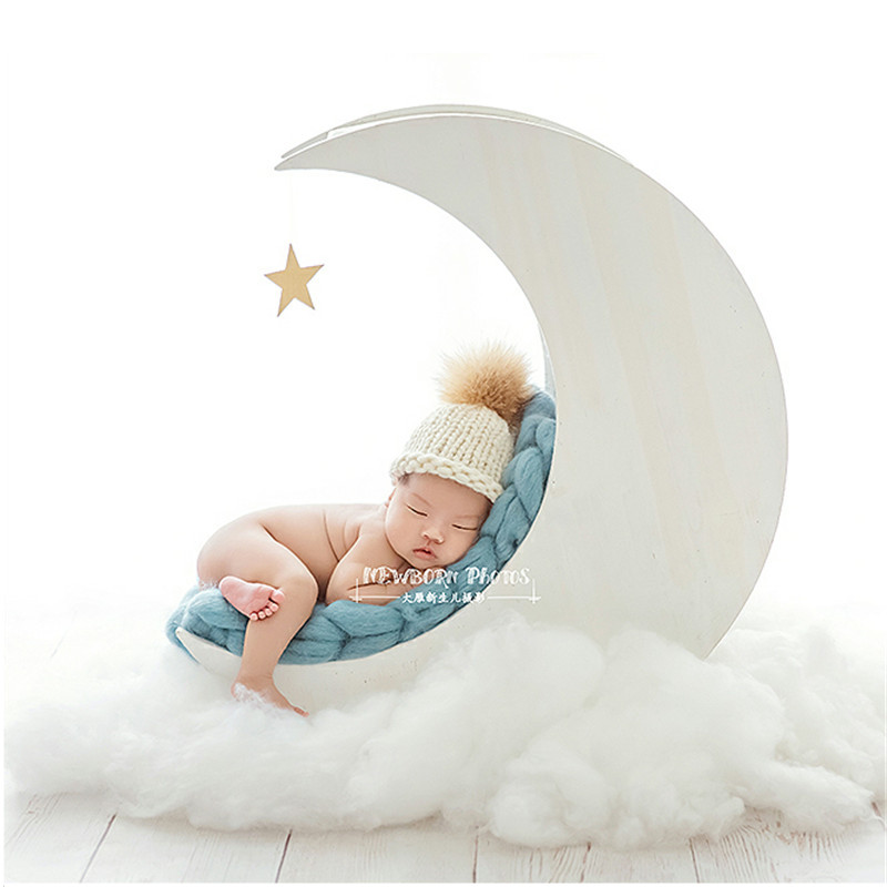 

Studio Props Photography Moon Cot for Photo Shoot Props Newborn Photo Accessories Flokati Newborn Posing Sofa Solid Wood Basket, Moon bed prop