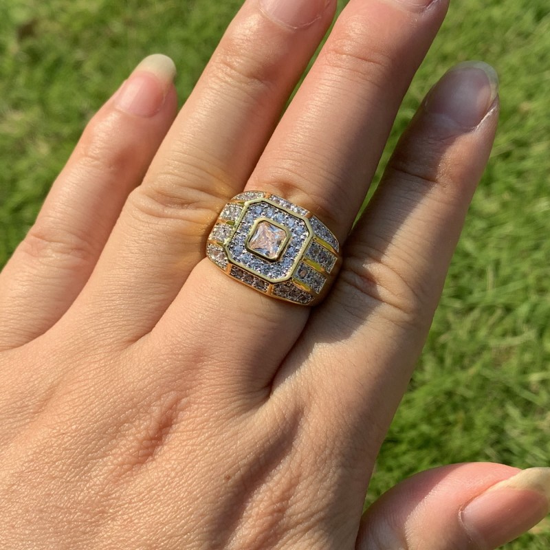 Victoria Luxury Jewelry Male 925 Sterling Silver&Gold Fill Princess Cut White Topaz CZ Crystal Eternity Wedding Band Ring For Men Gift